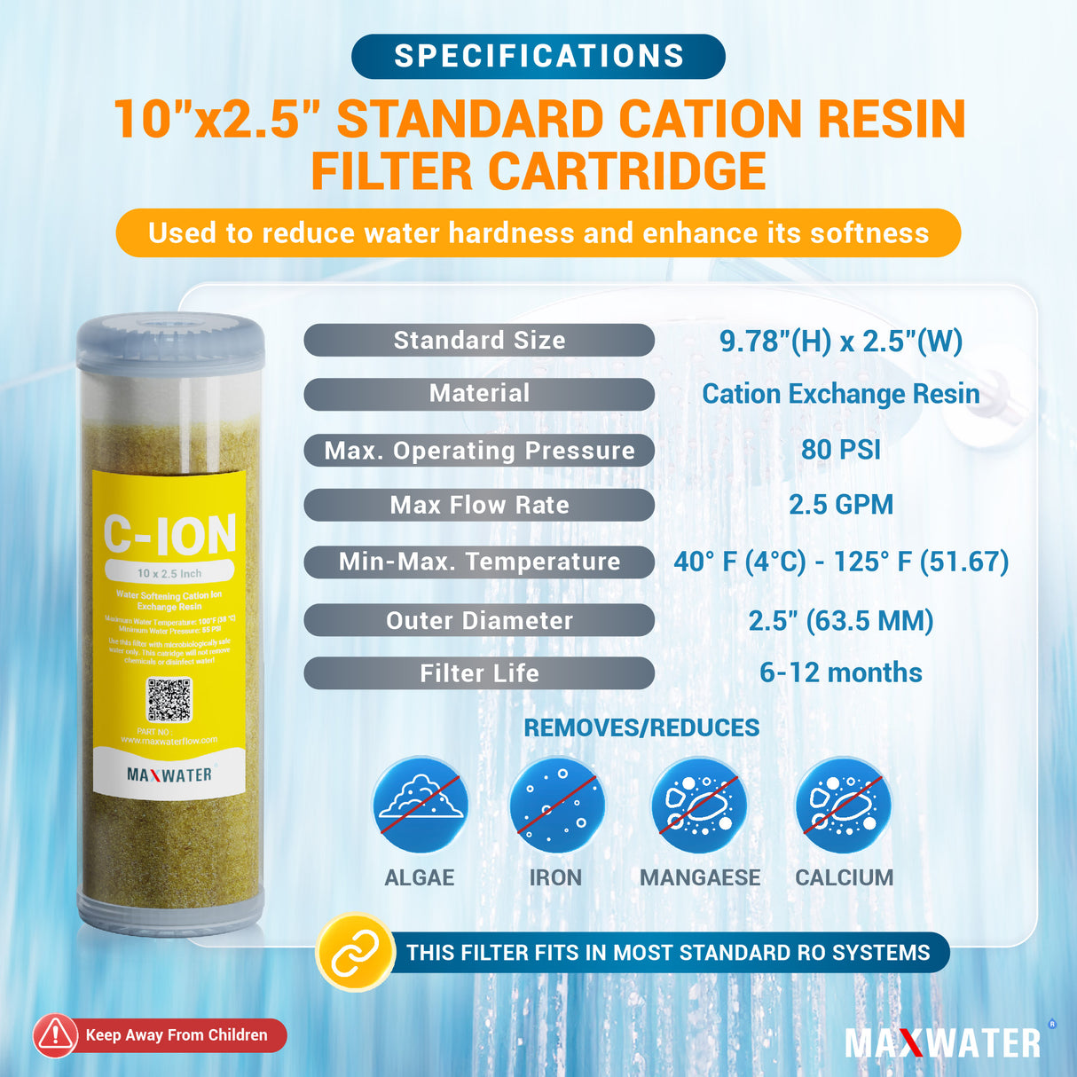 cartridge for whole house water softener system