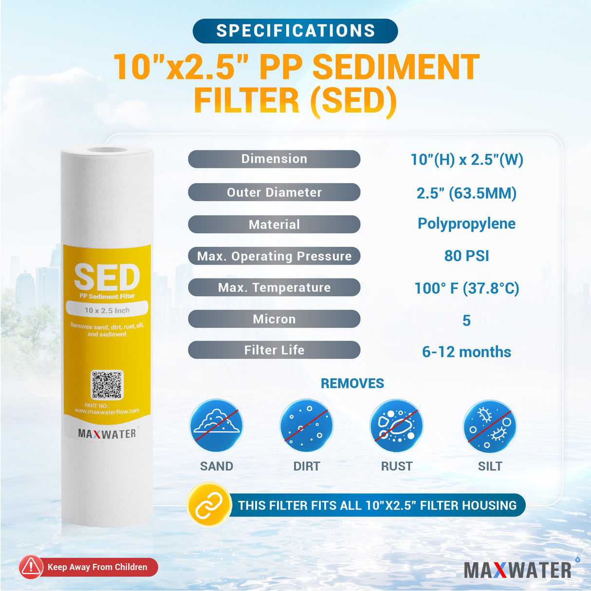 Sediment filter cartridge for Reverse osmosis system and whole house system- replacement filter